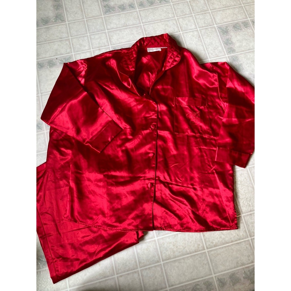Victoria's Secret Set Vintage Gold Label Satin Pajamas Red Menswear Sz Small